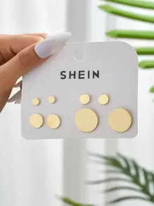 時尚的幾何形耳環套裝，簡單且百搭的設計，具有審美感 - 金黃色 - 查看 6