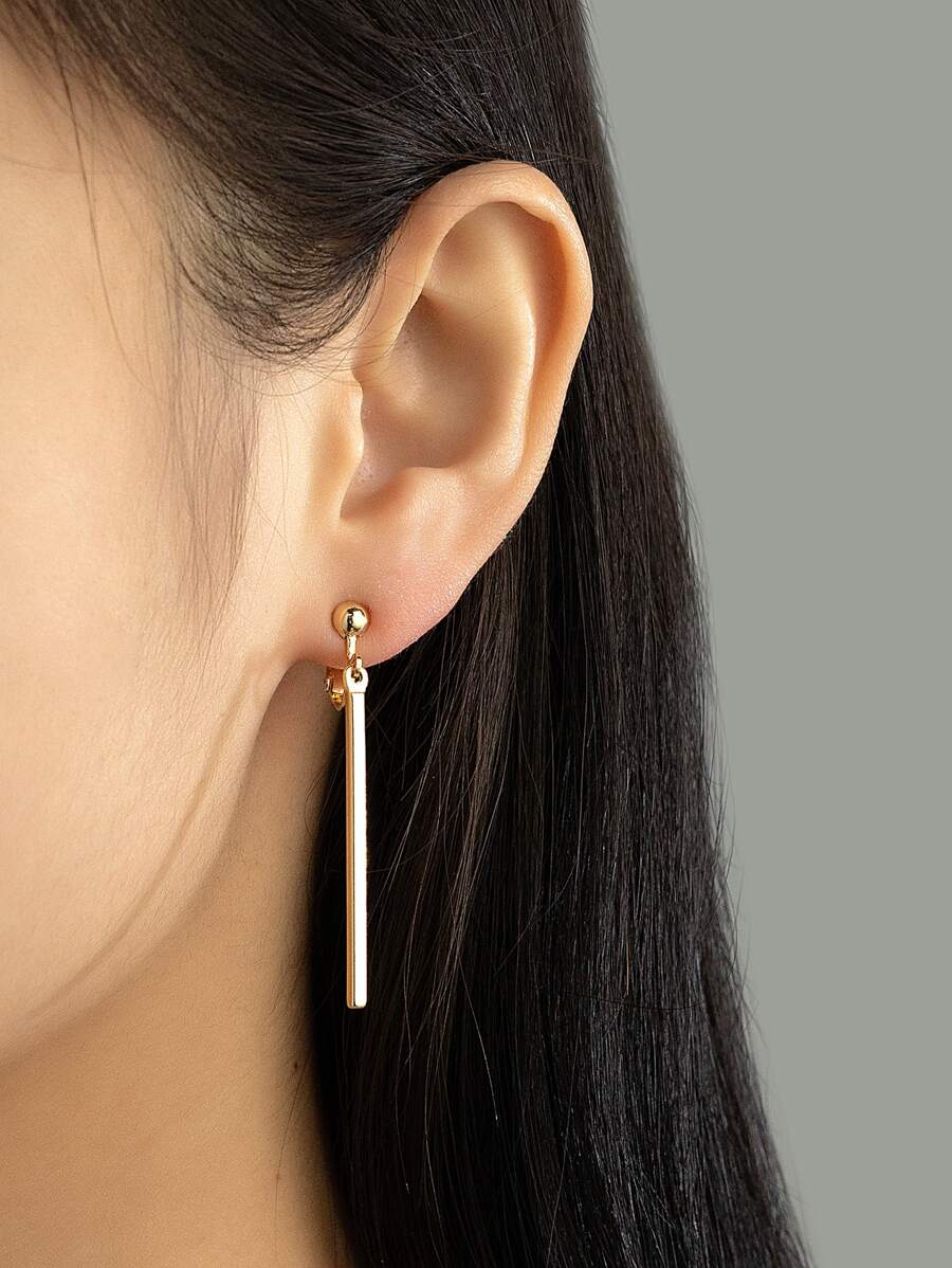 幾何吊墜夾式耳環 - 金黃色 - 查看 1