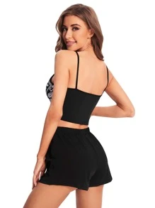 SHEIN VCAY Paisley Print Bandana Top & Shorts - Black - View 2