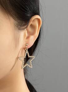 水鑽星星裝飾夾式耳環 - 金黃色 - 查看 1