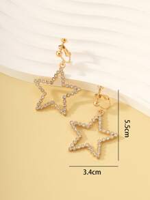 水鑽星星裝飾夾式耳環 - 金黃色 - 查看 5