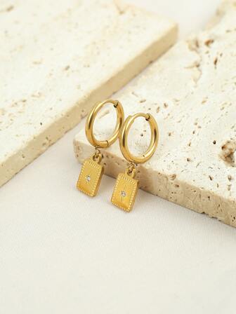 水鑽裝飾矩形耳墜