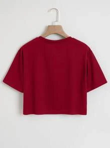 SHEIN EZwear Solid Crop Tee - Burgundy - View 2