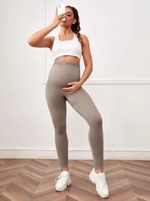 SHEIN Maternity Letter Graphic Seamless Leggings - Mocha Brown - View 5