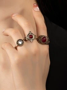 3pcs/set Round & Oval Decor Ring - Multicolor - View 1
