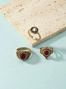 3pcs/set Round & Oval Decor Ring - Multicolor - View 2