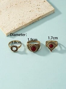 3pcs/set Round & Oval Decor Ring - Multicolor - View 4