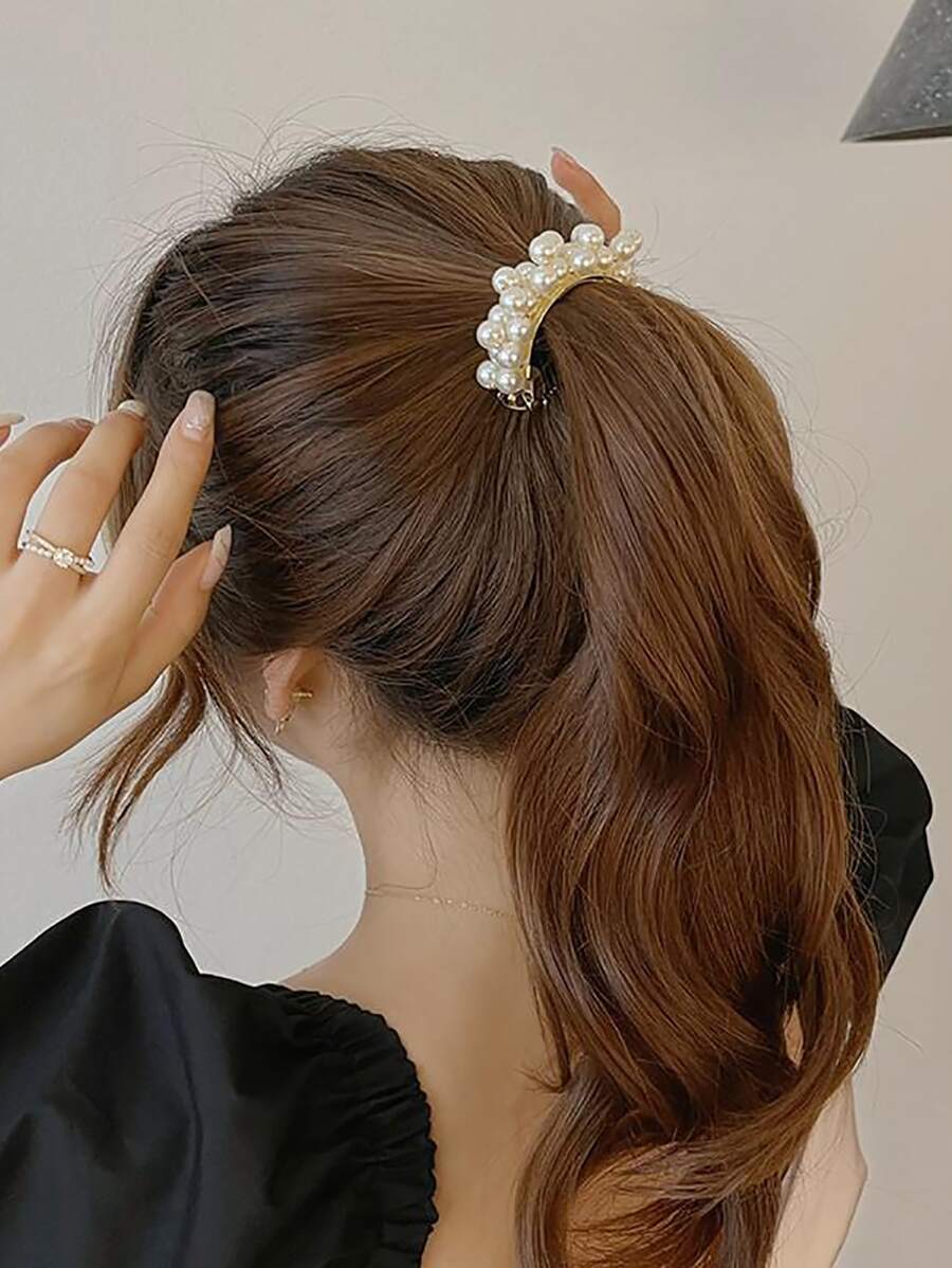 Faux Pearl Decor French Clip Elegant,Hair Accessories,Hair Clips,Hair Slide,Hair Barrettes Claw Clips, School Stuff, Pearl Hair Accessories