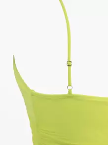 SHEIN Unity 素色褶邊高衩繞頸露背緊身連衣裙 - 青檸色 - 查看 7