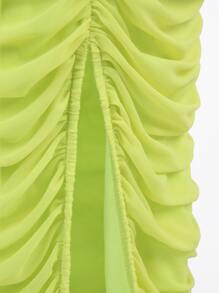 SHEIN Unity 素色褶邊高衩繞頸露背緊身連衣裙 - 青檸色 - 查看 8