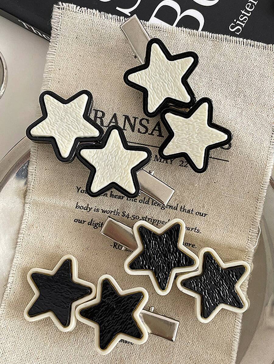 4pcs NỮ Trang trí ngôi sao Kẹp tóc da cá sấu Đường phố - Nhiều màu - Xem 1