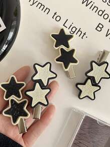 4pcs NỮ Trang trí ngôi sao Kẹp tóc da cá sấu Đường phố - Nhiều màu - Xem 4