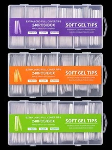 Get Glamorous With 240pcs Super Long XXXL Square Transparent Full Cover False Nail Extension Clear Tips For Women And Girls Press On Nails Nail Supplies - Clear - View 1