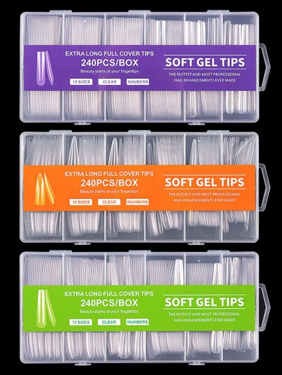 Get Glamorous With 240pcs Super Long XXXL Square Transparent Full Cover False Nail Extension Clear Tips For Women And Girls Press On Nails Nail Supplies