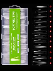 使用240入組超長XXXL芭蕾舞透明全覆式假指甲延伸清晰貼花女士和女孩壓克力指甲用品提升你的風格 - 無色 - 查看 5