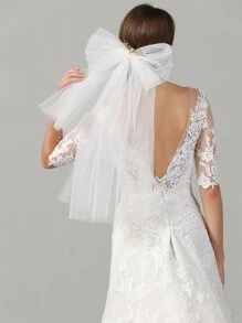Bow & Rhinestone Decor Bridal Veil Fall Clothes For Women - White - View 1