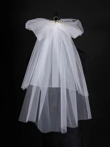 Bow & Rhinestone Decor Bridal Veil Fall Clothes For Women - White - View 4
