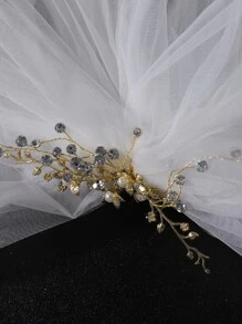 Bow & Rhinestone Decor Bridal Veil Fall Clothes For Women - White - View 6