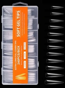 使用240根超長XXXL尖細透明全覆式假指甲擴展清晰指尖填充一新的造型，適用於女性和女孩。即貼即用指甲供應品。 - 無色 - 查看 2