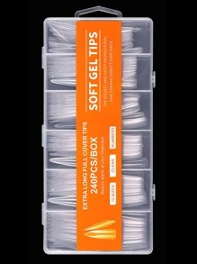 使用240根超長XXXL尖細透明全覆式假指甲擴展清晰指尖填充一新的造型，適用於女性和女孩。即貼即用指甲供應品。 - 無色 - 查看 3