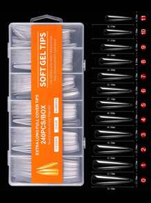 使用240根超長XXXL尖細透明全覆式假指甲擴展清晰指尖填充一新的造型，適用於女性和女孩。即貼即用指甲供應品。 - 無色 - 查看 4