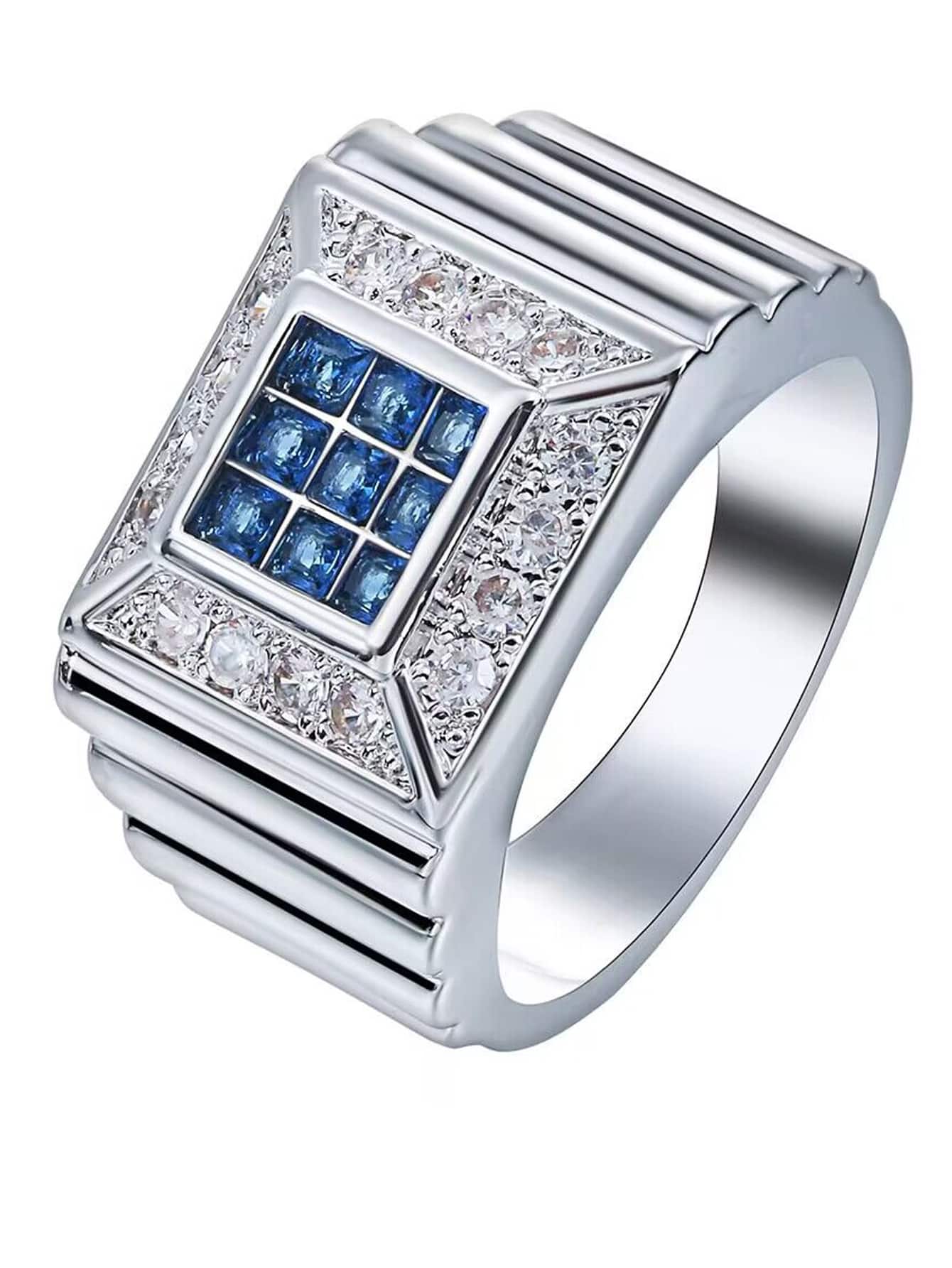 Men Rhinestone Geo Decor Ring