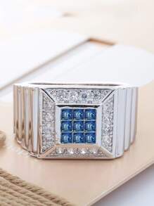 Men Rhinestone Geo Decor Ring