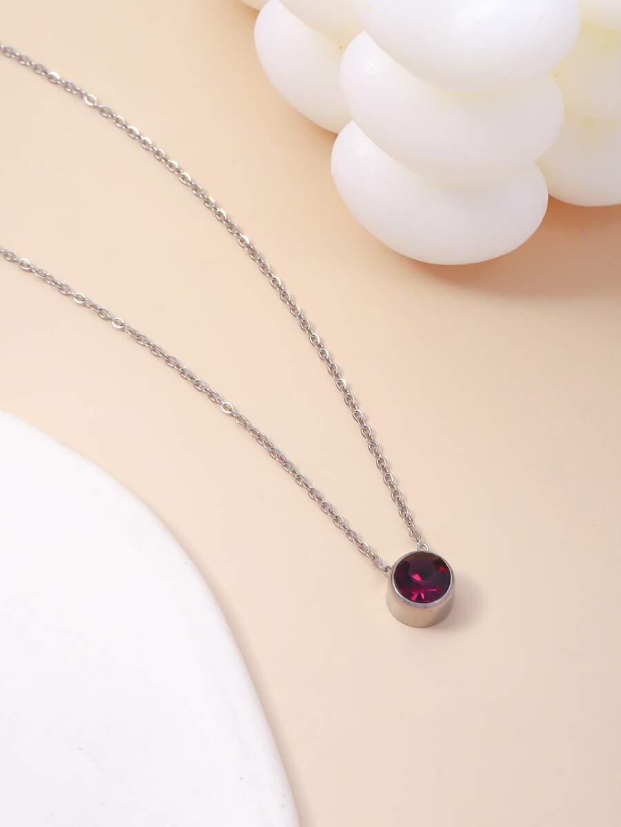 Rhinestone Decor Round Charm Necklace - Silver - View 1