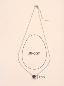 Rhinestone Decor Round Charm Necklace - Silver - View 3