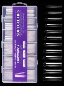 Get Glamorous With 240pcs Super Long XXXL Square Transparent Full Cover False Nail Extension Clear Tips For Women And Girls Press On Nails Nail Supplies - Clear - View 2