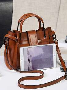 Buckle Decor Square Bag - Brown - View 8