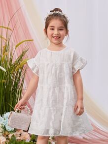 SHEIN Toddler Girls Flounce Sleeve Ruffle Hem Smock Dress - White - View 1