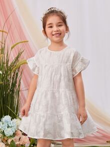 SHEIN Toddler Girls Flounce Sleeve Ruffle Hem Smock Dress - White - View 3