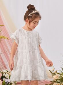 SHEIN Toddler Girls Flounce Sleeve Ruffle Hem Smock Dress - White - View 5