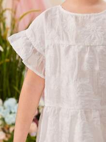SHEIN Toddler Girls Flounce Sleeve Ruffle Hem Smock Dress - White - View 6