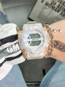 1pc Clear Strap Electronic Watch & 1pc Bracelet - White - View 1