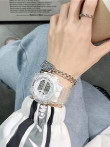 1pc Clear Strap Electronic Watch & 1pc Bracelet - White - View 3