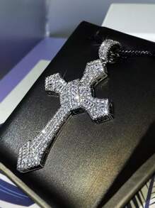 Rhinestone Cross Design Necklace - Multicolor - View 3