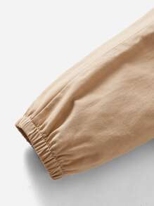 SHEIN Quần bé trai Túi Dây kéo màu trơn Giải trí - Màu Khaki - Xem 6