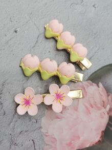 3pcs Flower Decor Alligator Hair Clip - Baby Pink - View 1
