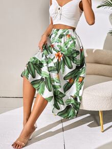 SHEIN VCAY Tropical Print Elastic Waist Skirt - White - View 6