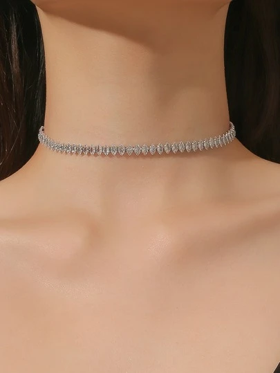 1 Vòng Cổ Đính Đá Cubic Zirconia Mắt Ngựa Hình Học Cho Nữ, Đa Năng Cho Trang Phục Hàng Ngày & Váy Dạ Hội