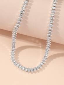 1件女士幾何風馬眼立體立方氧化鋯項鍊，適用於日常裝及晚禮服 - 銀色 - 查看 2