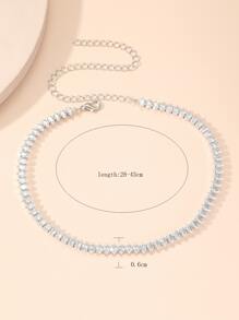 1件女士幾何風馬眼立體立方氧化鋯項鍊，適用於日常裝及晚禮服 - 銀色 - 查看 3