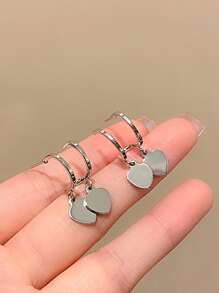 1對雙心吊墜不鏽鋼女耳環,適合商務使用