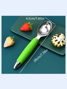 1pc Green Ice Cream Scoop, Stainless Steel Watermelon Fruit Ball Spoon, Ice Cream Ball Scooper - Green - View 2