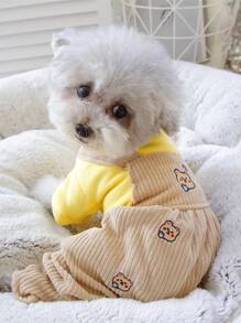 1 Bộ Áo Liền Quần Thú Cưng Thêu Hình Gấu Hoạt Hình, Quần Áo Thú Cưng Ấm Áp Cho Chó & Mèo Trung Bình Nhỏ - Nhiều màu - Xem 1