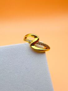 1pc Rhinestone Embellished Geometric Open Copper Ring, Suitable For Mother's Day