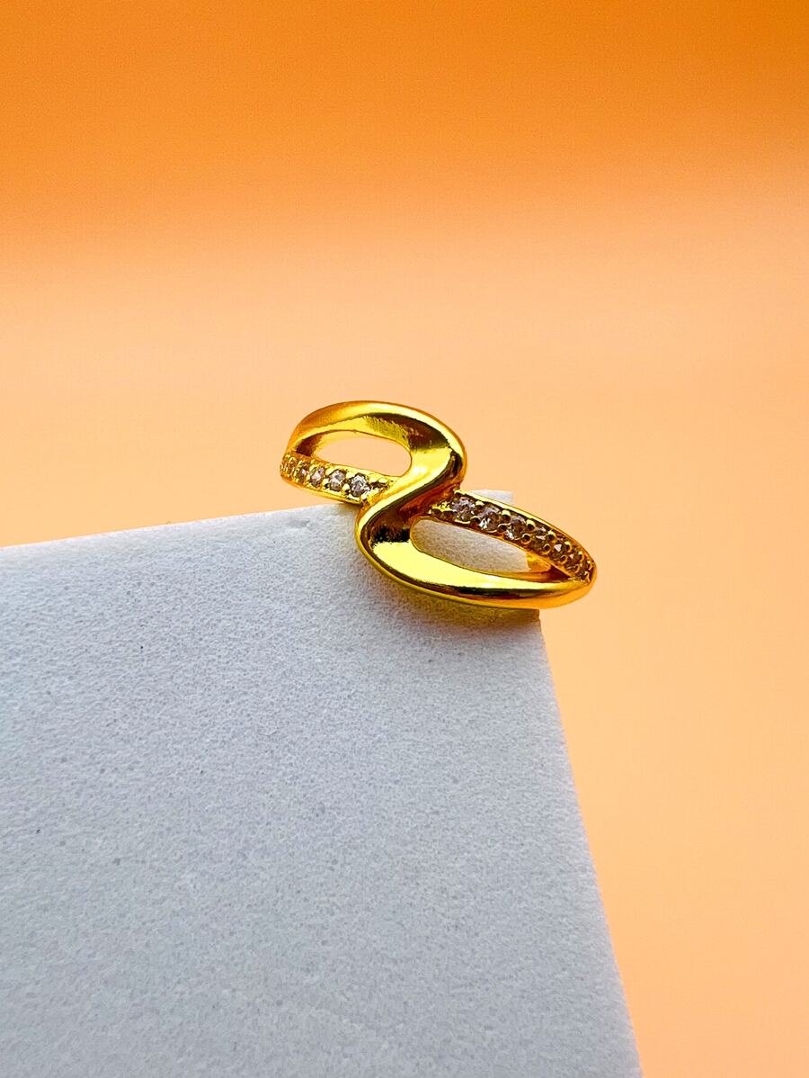 1pc Rhinestone Embellished Geometric Open Copper Ring, Suitable For Mother's Day