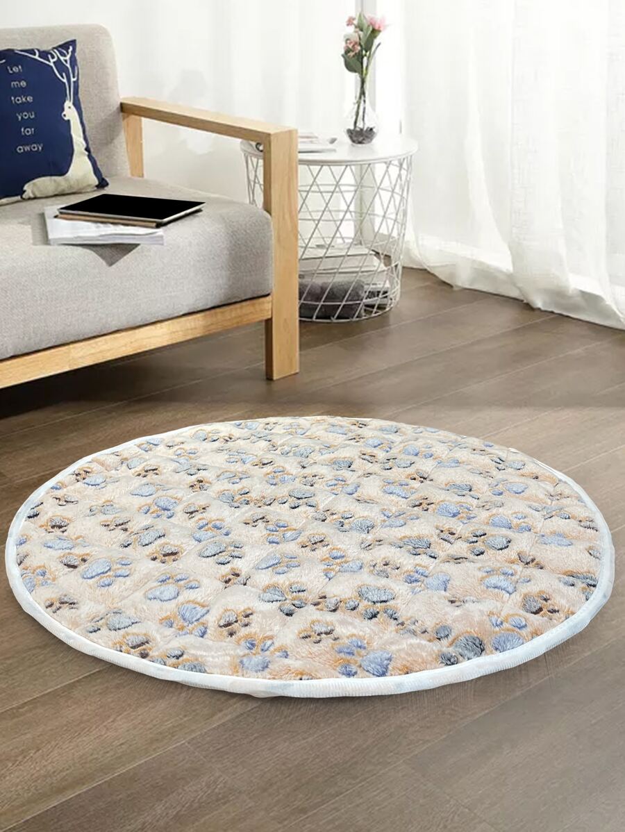 1 pieza Cama acogedora con cojín de felpa para perros y gatos con estampado de huellas, adecuada para mascotas pequeñas, medianas y grandes para interiores, cómoda y antideslizante - Camel - Ver 1